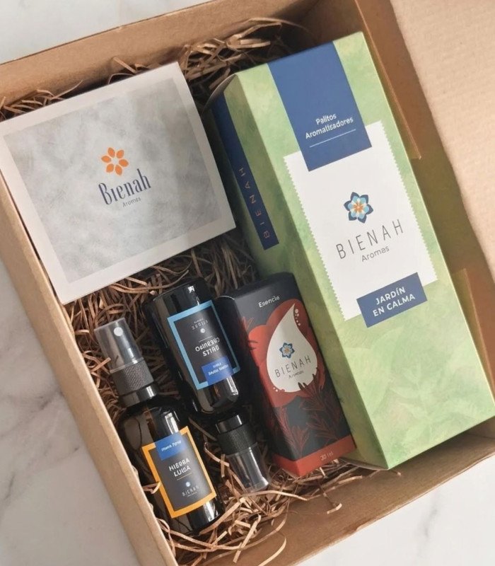 Box Regalo Relax | Bienah | Difusor Palitos + 2 Home Spray + 1 Esencia