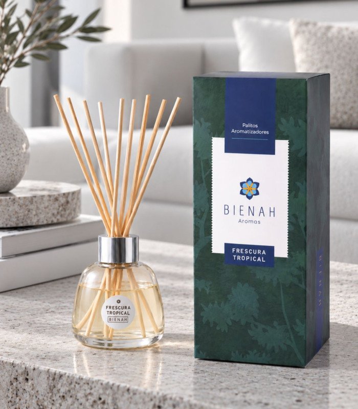 Palitos Aromatizadores Frescura Tropical | Menta Eucalipto | Tapa Plateada| Bienah